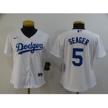 Women's Los Angeles Dodgers #5 Corey Seager White Stitched MLB Cool Base Nike Jersey