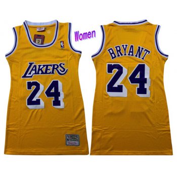 Women's Los Angeles Lakers #24 Kobe Bryant Yellow Hardwood Classics Soul Swingman Throwback Jersey Dress