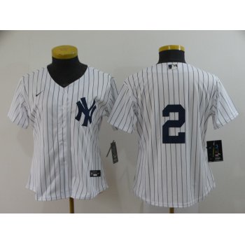 Women's New York Yankees #2 Derek Jeter White No Name Stitched MLB Cool Base Nike Jersey