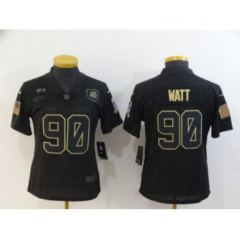 Women's Pittsburgh Steelers #90 T. J. Watt Black 2020 Salute To Service Stitched NFL Nike Limited Jersey