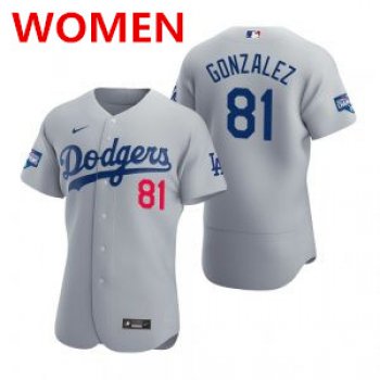 Women's los angeles dodgers #81 victor gonzalez gray 2020 world series champions jersey