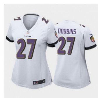 women j.k. dobbins baltimore ravens white game jersey