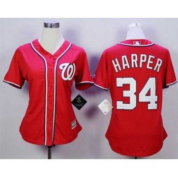 Washington Nationals #34 Bryce Harper Red New Cool Base Women Jersey