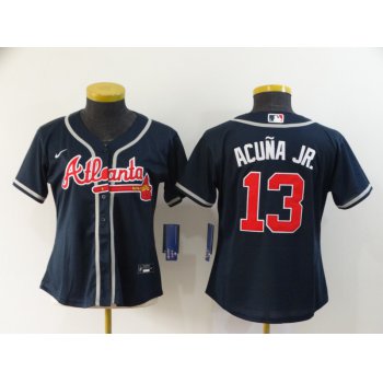 Women's Atlanta Braves #13 Ronald Acuna Jr. Navy Blue Stitched MLB Cool Base Nike Jersey