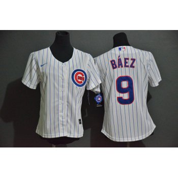 Women's Chicago Cubs #9 Javier Baez White Stitched MLB Cool Base Nike Jersey