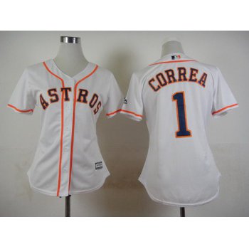 Women's Houston Astros #1 Carlos Correa Home White 2015 MLB Cool Base Jersey