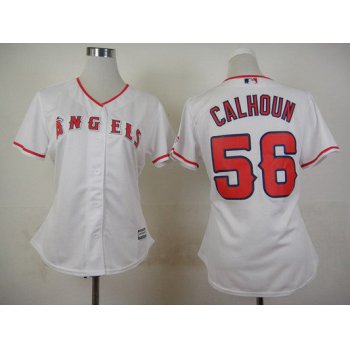 Women's LA Angels Of Anaheim #56 Kole Calhoun Home White 2015 MLB Cool Base Jersey