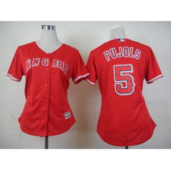 Women's LA Angels Of Anaheim #5 Albert Pujols Alternate Red 2015 MLB Cool Base Jersey