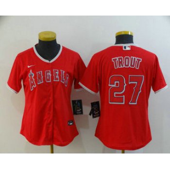 Women's Los Angeles Angels #27 Mike Trout Red Stitched MLB Cool Base Nike Jersey