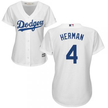 Women's Los Angeles Dodgers #4 Babe Herman Authentic White Home Cool Base Baseball Jersey