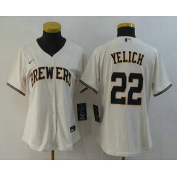 Women's Milwaukee Brewers #22 Christian Yelich Cream Stitched MLB Cool Base Nike Jersey