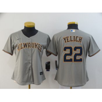 Women's Milwaukee Brewers #22 Christian Yelich Gray Stitched MLB Cool Base Nike Jersey