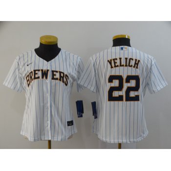 Women's Milwaukee Brewers #22 Christian Yelich White Stitched MLB Cool Base Nike Jersey