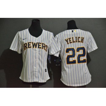 Women's Milwaukee Brewers #22 Christian Yelich White Stitched MLB Cool Base Nike Jersey