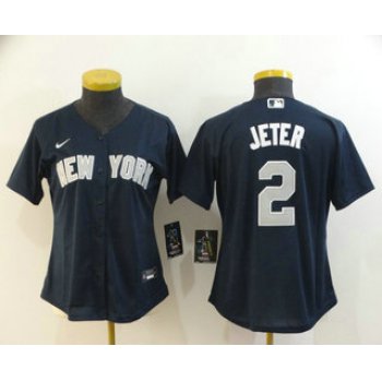 Women's New York Yankees #2 Derek Jeter Navy Blue Stitched MLB Cool Base Nike Jersey