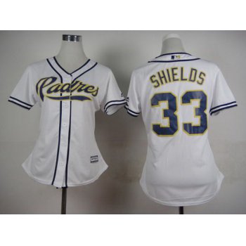 Women's San Diego Padres #33 James Shields Home White 2015 MLB Cool Base Jersey