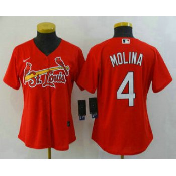 Women's St. Louis Cardinals #4 Yadier Molina Red Stitched MLB Cool Base Nike Jersey