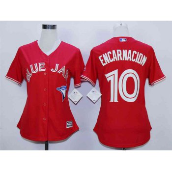 Women's Toronto Blue Jays #10 Edwin Encarnacion Red Women New Cool Base Jersey