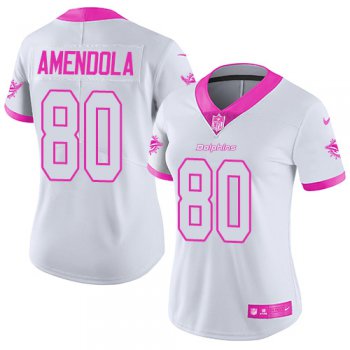 Nike Dolphins #80 Danny Amendola White Pink Women's Stitched NFL Limited Rush Fashion Jersey