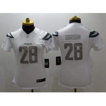 Women's San Diego Chargers #28 Melvin Gordon White Platinum NFL Nike Limited Jersey