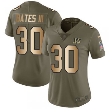 Nike Bengals #30 Jessie Bates III Olive Gold Women's Stitched NFL Limited 2017 Salute to Service Jersey