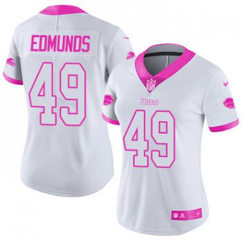 Nike Bills #49 Tremaine Edmunds White Pink Women's Stitched NFL Limited Rush Fashion Jersey