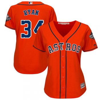 Astros #34 Nolan Ryan Orange Alternate 2019 World Series Bound Women's Stitched Baseball Jersey