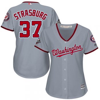 Nationals #37 Stephen Strasburg Grey Road 2019 World Series Bound Women's Stitched Baseball Jersey