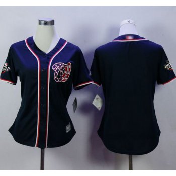 Nationals Blank Navy Blue Alternate 2 2019 World Series Bound Women's Stitched Baseball Jersey