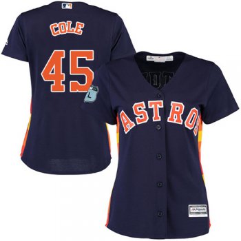 Women's Majestic Houston Astros #45 Gerrit Cole Authentic Navy Blue Alternate Cool Base MLB Jersey