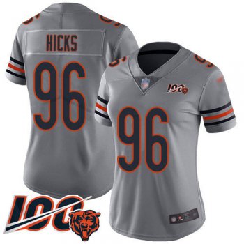 Nike Chicago Bears Women's #96 Akiem Hicks Silver 100th Season Inverted Legend Limited Jersey