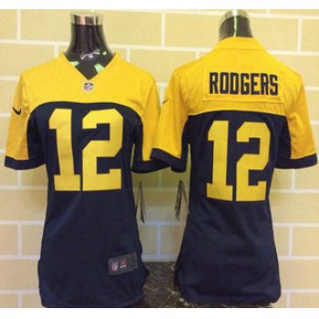 Women's Green Bay Packers #12 Aaron Rodgers Navy Blue With Gold NFL Nike Game Jersey