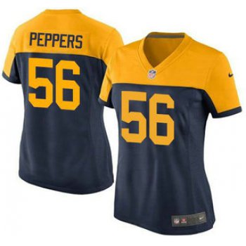 Women's Green Bay Packers #56 Julius Peppers Navy Blue With Gold NFL Nike Game Jersey