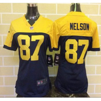 Women's Green Bay Packers #87 Jordy Nelson Navy Blue With Gold NFL Nike Game Jersey