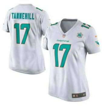 Women's Miami Dolphins #17 Ryan Tannehill White Road 2015 NFL 50th Patch Nike Game Jersey