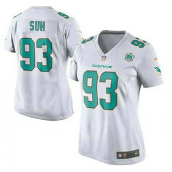 Women's Miami Dolphins #93 Ndamukong Suh White Road 2015 NFL 50th Patch Nike Game Jersey