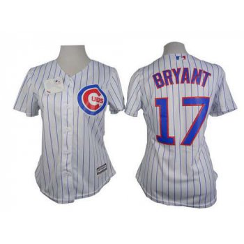 Women's Chicago Cubs #17 Kris Bryant White With Blue Pinstripe Jersey