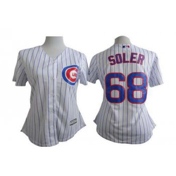 Women's Chicago Cubs #68 Jorge Soler White With Blue Pinstripe Jersey