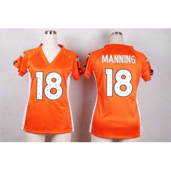 Women's Denver Broncos #18 Peyton Manning 2015 Orange With Diamonds Jersey