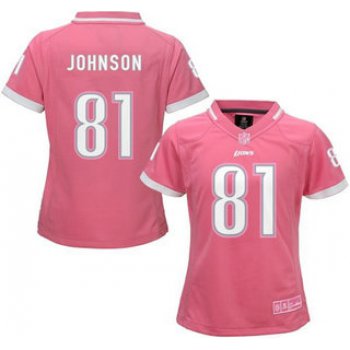 Women's Detroit Lions #81 Calvin Johnson Pink Bubble Gum 2015 NFL Jersey