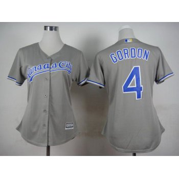 Women's Kansas City Royals #4 Alex Gordon Gray Jersey