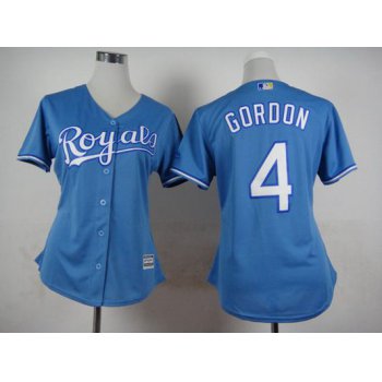 Women's Kansas City Royals #4 Alex Gordon Light Blue Jersey