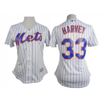 Women's New York Mets #33 Matt Harvey White With Blue Pinstripe Jersey