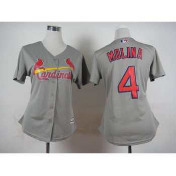 Women's St. Louis Cardinals #4 Yadier Molina Gray Jersey