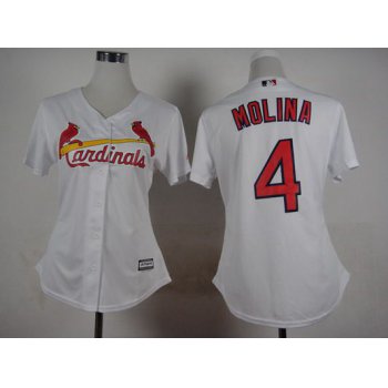 Women's St. Louis Cardinals #4 Yadier Molina White Jersey