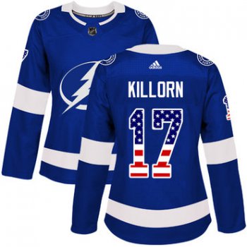 Adidas Tampa Bay Lightning #17 Alex Killorn Blue Home Authentic USA Flag Women's Stitched NHL Jersey