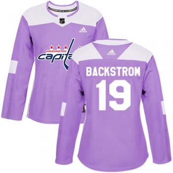 Adidas Washington Capitals #19 Nicklas Backstrom Purple Authentic Fights Cancer Women's Stitched NHL Jersey