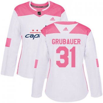 Adidas Washington Capitals #31 Philipp Grubauer White Pink Authentic Fashion Women's Stitched NHL Jersey