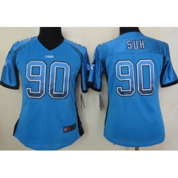 Nike Detroit Lions #90 Ndamukong Suh Drift Fashion Blue Womens Jersey