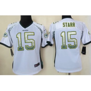 Nike Green Bay Packers #15 Bart Starr Drift Fashion White Womens Jersey